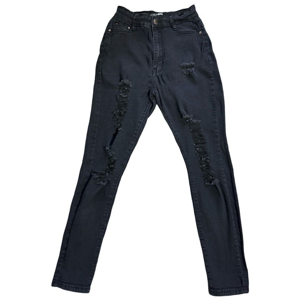 Fashion Nova Super High Rise Faded Black Distressed Skinny Jeans